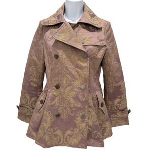 Vintage Baroque Military Jacket Womens M Purple Gold Brocade Double Breasted